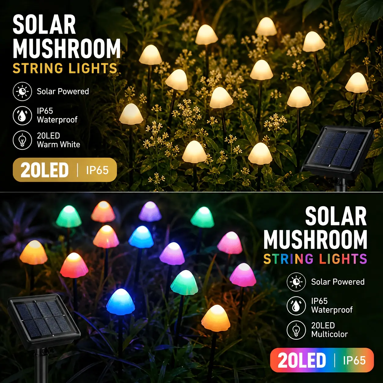 1 piece outdoor solar 20-LED mushroom light, multicolor/warm white mushroom solar lamp, 8 modes, IP65 waterproof garden light, Christmas decoration light, holiday decoration light, suitable for yards, patios, pathways, and lawns during Christmas and Hallo