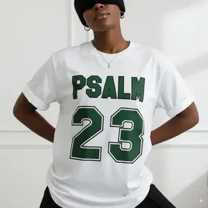 FEEGO Women's Psalm 23 Jersey Premium T-Shirt - Casual short sleeve crew neck t-shirt with bold green lettering, soft and breathable fabric, perfect for holiday parties and gift giving outdoorfun
