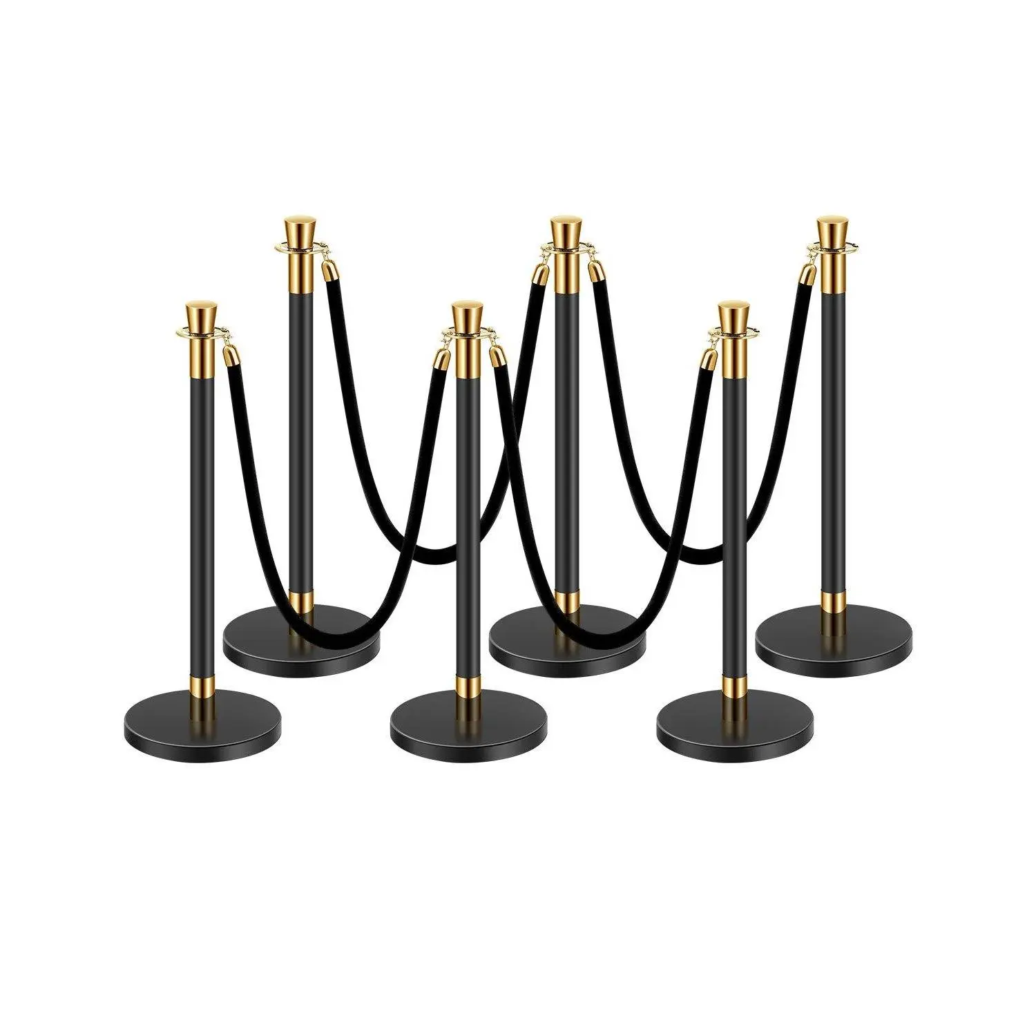 【Summerfinds】VEVOR Stanchions and Velvet Ropes, 6 Pcs Crowd Control Barriers with 4 Black Velvet Ropes, Stainless Steel Stanchion Post Queue with Sand Injection Hollow Base for Theater, Wedding, Party Supplies