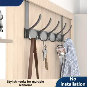 LANHAODISI Heavy Duty Over The Door Hooks, Foldable Door Hook Rack for Hanging Jackets, Coats, Hoodies, Towels, Scarves, Bags, Backpacks – No Drilling, Space Saving Closet Organizer, Black, Storage Hooks