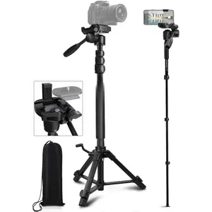 Camera Tripod 69 Inch,  3-Way Swivel Portable Phone Tripod Professional Aluminum Alloy Travel Phone Camera Stand Monopod for    DSLR, DV Video Camcorder, Smartphone Black