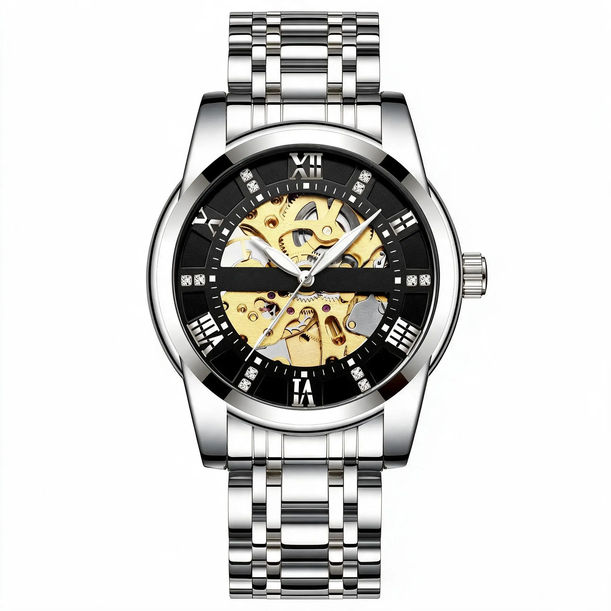 TEVISE Men's Automatic Mechanical Watch - Large Dial, Luminous, Hollow-Out, Waterproof Stainless Steel Band Fashion Watch