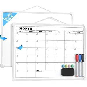 Monthly Calendar Dry Erase Board for Wall, 16"x12" Small Hanging Double-Sided Portable Whiteboard for Planning, Drawing, Memo, To Do List, School, Home, Kitchen, Office
