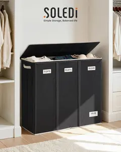 SOLEDI 200L 3-Section Laundry Hamper with Lid, Extra Large Dirty Clothes Basket with Sturdy Handles for Laundry Room & Bedroom - Durable Organizer for Sorting Laundry,Large Capacity Foldable Laundry Hamper,Collapsible Multifunctional Storage Bins Summervi