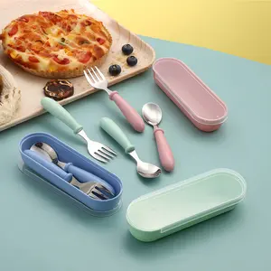 Stainless Steel & Silicone Utensil Set, 2-Piece Spoon Fork Kit, Safe Colorful Design for Kids' Dining Experience