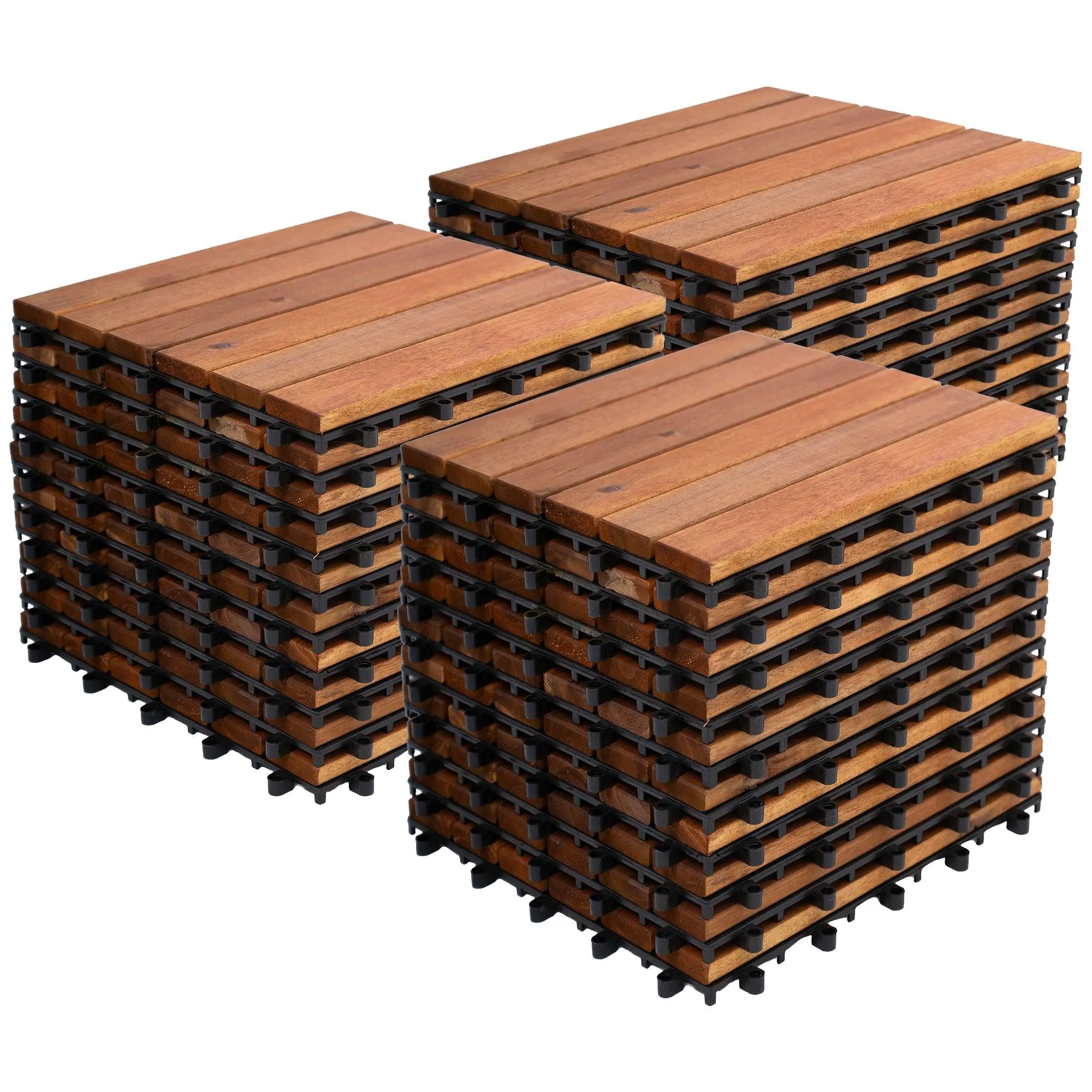 Bliss Outdoors Hardwood 6-Slat Interlocking Wood Deck Tiles, Natural, Set of 30 Bliss Outdoors Hardwood 6-Slat Interlocking Wood Deck Tiles, Natural, Set of 30