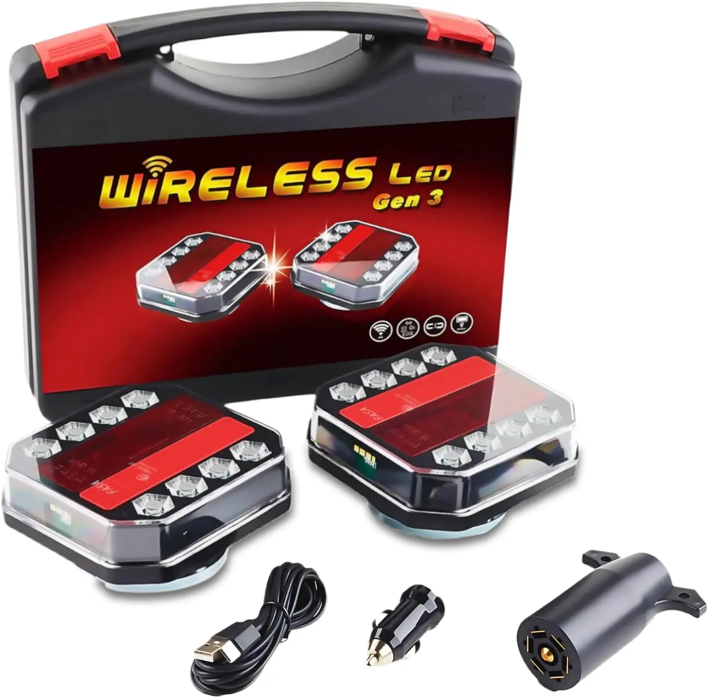 Magnetic Wireless Trailer Lights Kit, Rechargeable LED Tow Lights with 2.4G Stable Signal, IP65 Waterproof Magnetic Trailer Lights for Truck, RV, Caravan, Turn Signal Brake Running Stop Light