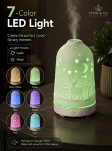 Home Essentials 100ml Essential Oil Diffuser for Home, Ceramic-Style Ultrasonic Aroma Diffuser & Mini Humidifier with 7-Color LED Night Light, Timer, Waterless Auto-Off, Quiet Mist Bedroom Decor for Office, Apartment, Dorm & Yoga