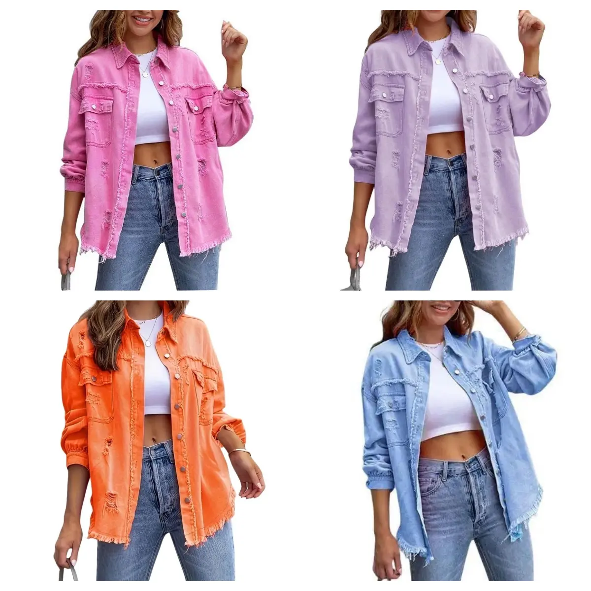 DUTUT Women's Solid Ripped Jeans Jackets Button Front Tops Fashion Womenswear Comfortable Hipster Casual Lightweight Denim