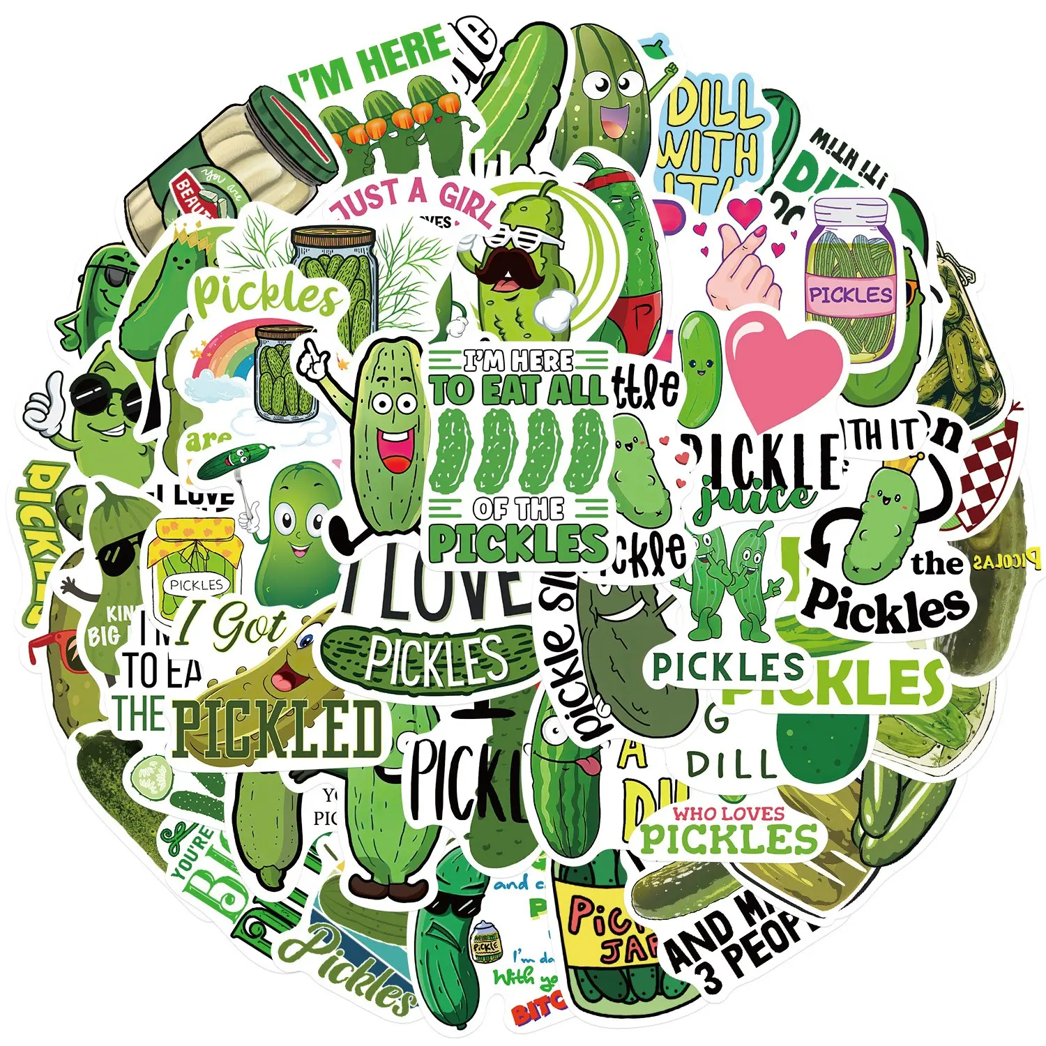 50 Cartoon Pickle Stickers, Sticker Set, Personalized Decorative Guitar Notebook Luggage DIY Waterproof Decals, Flat Sticker Type, No Ca Prop 65 Warning, Durable Adhesive Stickers, PVC Waterproof Stickers
