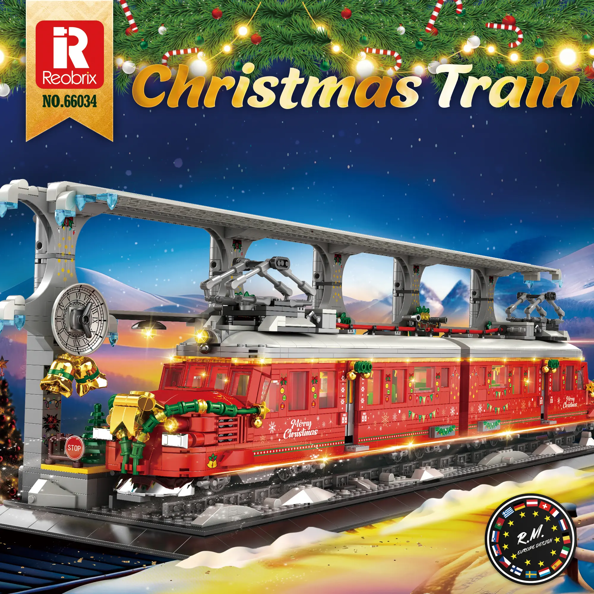 Reobrix Christmas Train Building Block Set - BPA-Free Festive Design, Realistic Platform Details, STEM Learning Unisex Toy, Holiday Decoration Gift for Ages 6+ Collectors