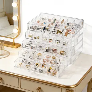 Acrylic Jewelry Organizer Box with 5 Drawers, 120-Grid Earring & Ring Storage Case, Clear Jewelry Display Organizer for Earrings, Rings, Necklaces & Accessories compartment