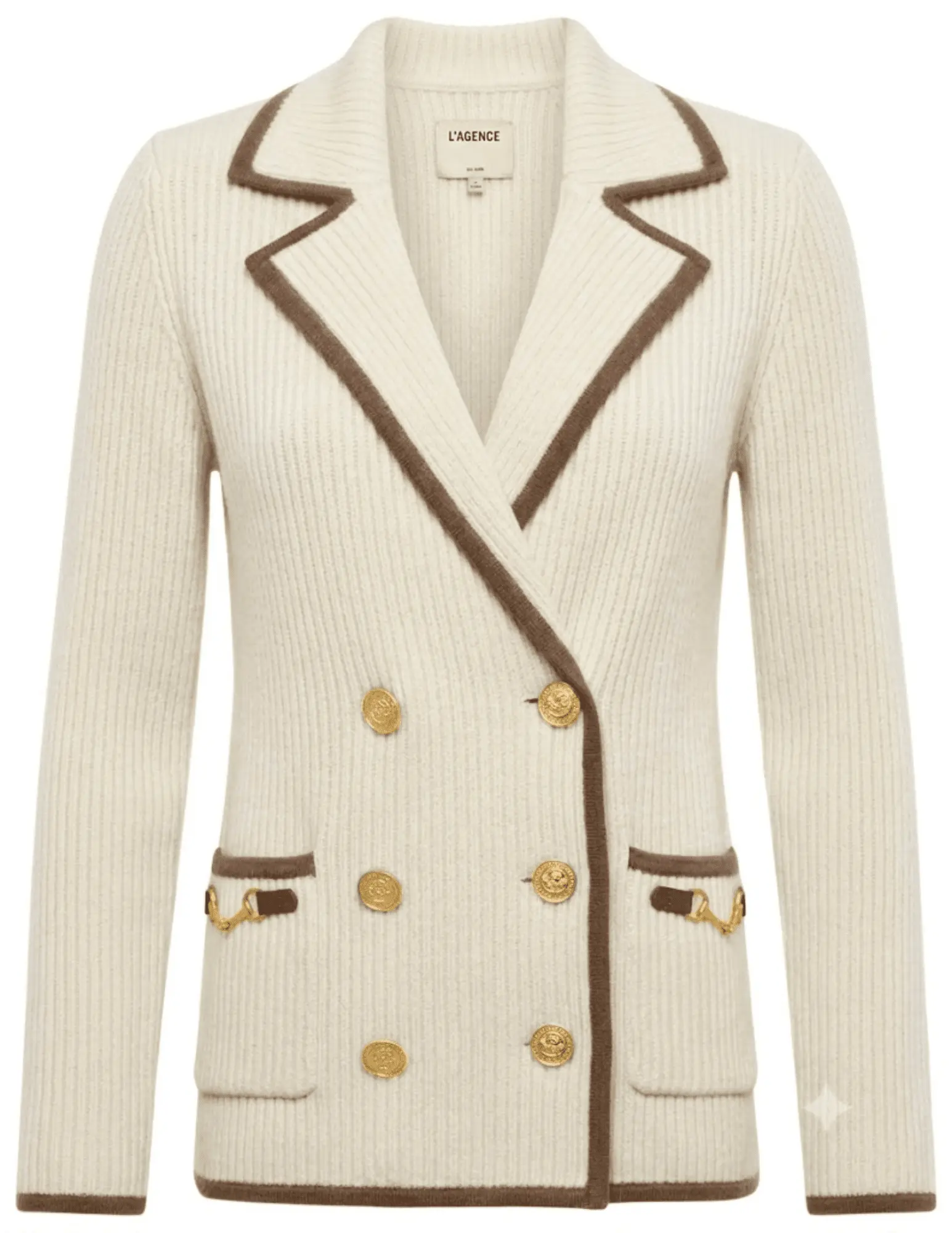 L'AGENCE Ranch Knit Blazer in Ivory & Dark Cappuccino