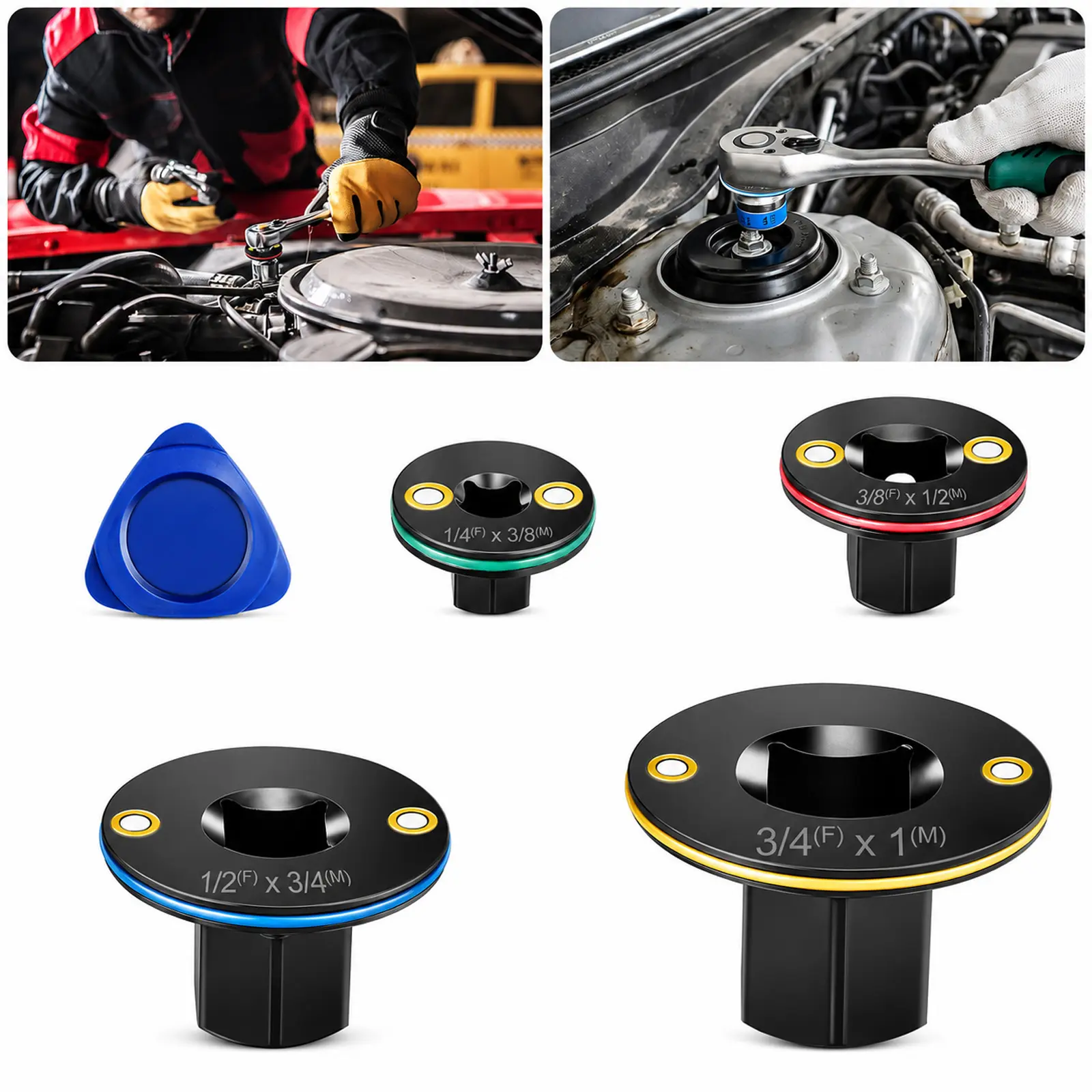 5Pcs Low Profile Magnetic Impact Socket Adapter Set - Stubby Drive Ratchet Adapters with Triangular Pry Bar, Multi-Size Socket Converter for Tight Spaces, Automotive & DIY