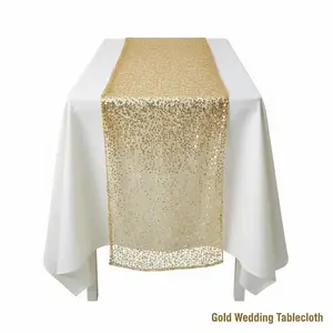 Gold Sequin Table Runner, Full Coverage Glitter Tablecloth for Wedding Banquet Party, Luxury Gold Mesh Table Runner for Home Holiday Decor