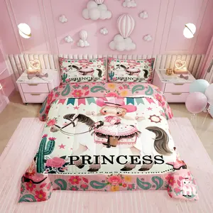Feelyou Pink Cowgirl Print Comforter Set - Soft Breathable Blanket, Floral Print Quilt, Western Farm Horse Bedding for Girls, Country Vibe Boot Hat Cactus Bedroom Decor, Breathable Soft Blanket, Soft Blanket