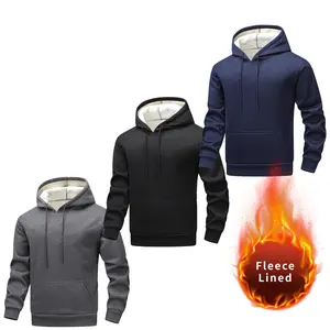 Sports Sweatshirt Fleece Lined Thickened Couple Matching Hoodie Pullover in Black Navy & Gray for Casual Wear