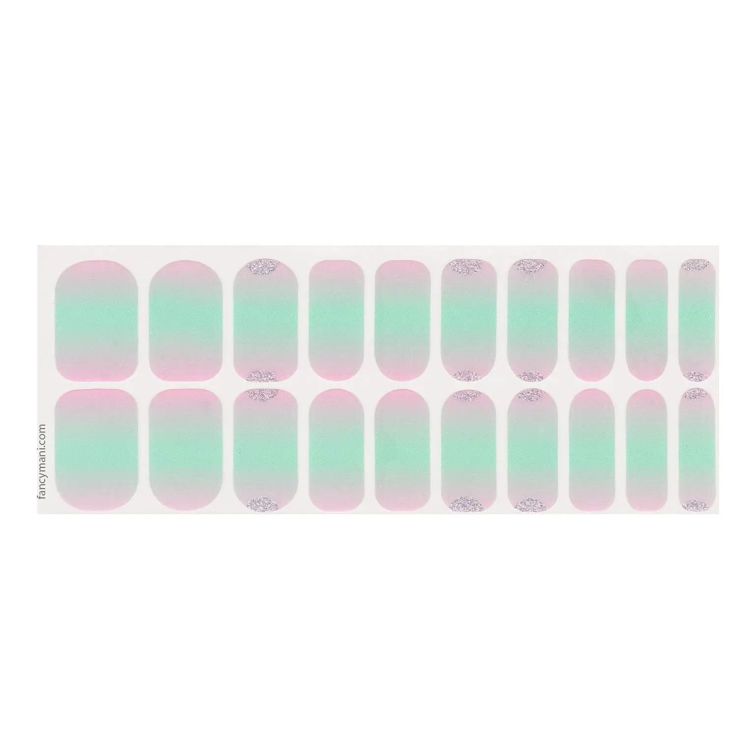 Mint Pink Ombre Nail Strips No UV Light Needed Lasting Nail Wraps 20 Pcs Sheet Double-Ended Easy Application & Removal