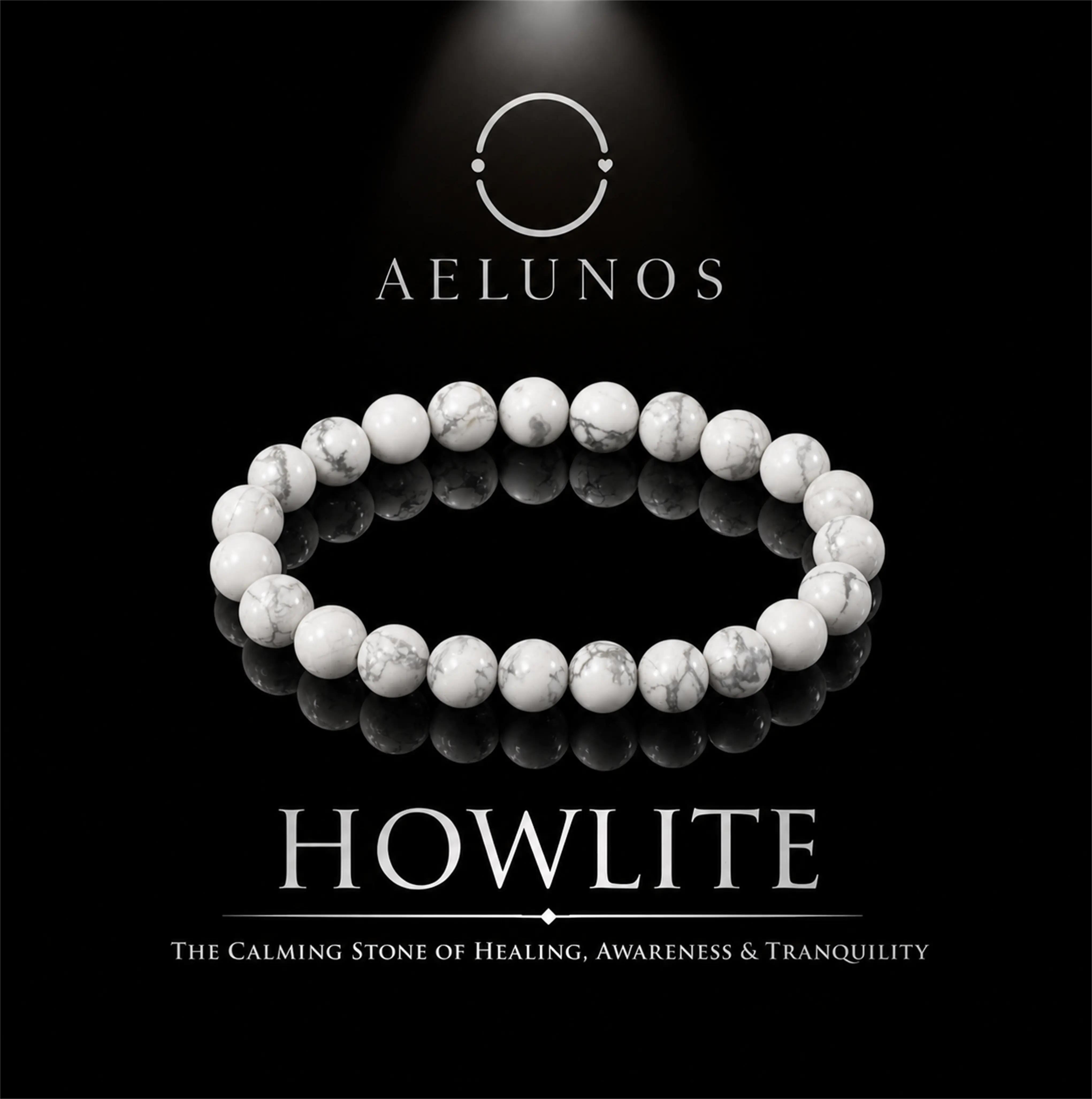 AELUNOS Unisex Minimalist Natural White Howlite 8mm Single Row Stretch Crystal Bead Bracelet, Healing Stone Jewelry with Soothing Energy, Stackable for Everyday Wear & Vacation, Gift for Men-Women