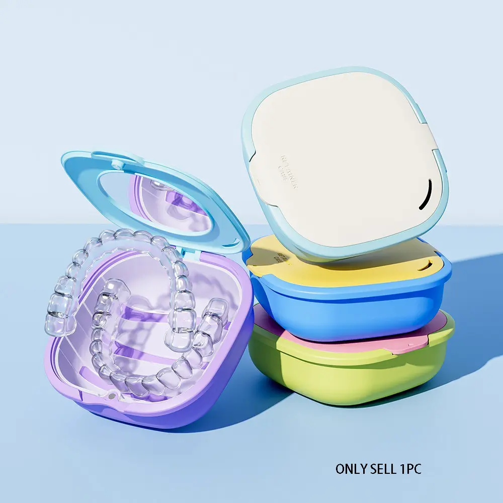 Dental Braces Case Dopamine Portable Braces Protector Storage Box with Mirror Invisible Braces Dentures Orthodontic Corrector Storage Box Retainer Box