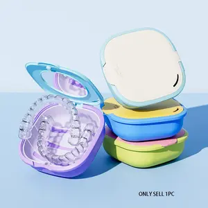 Dental Braces Case Dopamine Portable Braces Storage Box with Mirror Invisible Braces Dentures Orthodontic Corrector Storage Box Retainer Box