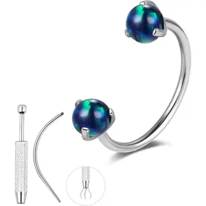G23 Titanium Horseshoe Nose Rings Studs 20G Minimalist Opal Stud Earring Internally Threaded Double Ball Nose Septum