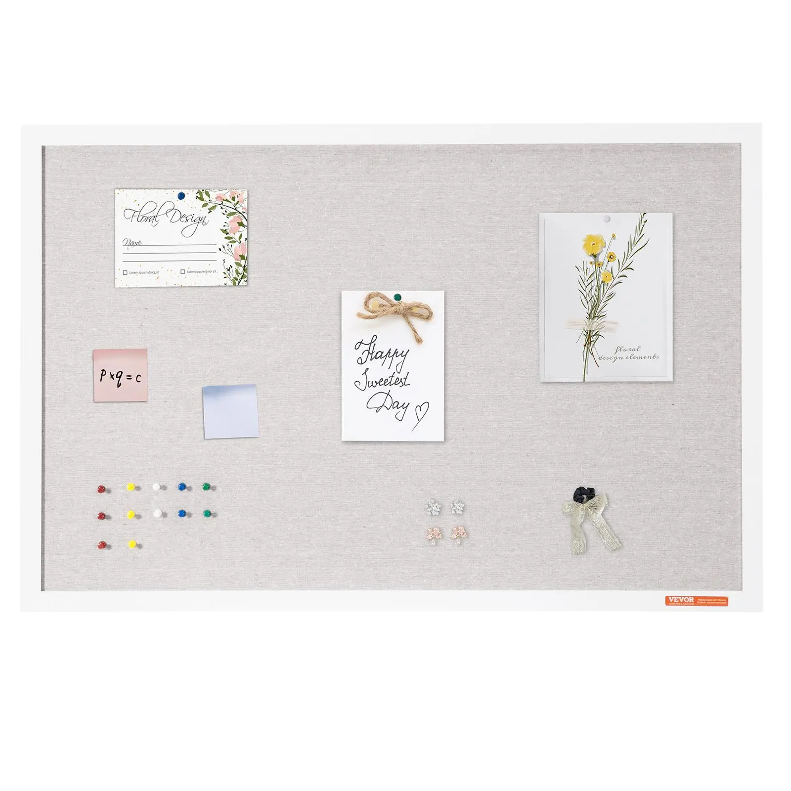 【summerfinds】VEVOR 36"x24" Classic Decorative White Cork Board with Smooth Linen-MDF Surface - Wall-Mounted Office Bulletin Board for Home, Office Use