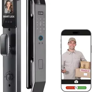 3D Face Recognition Smart Door Lock Fully Automatic Biometric Fingerprint Lock with Facial Scan APP Control Keypad Key Entry Aluminum Alloy Digital Front Door Lock for Home Office Apartment