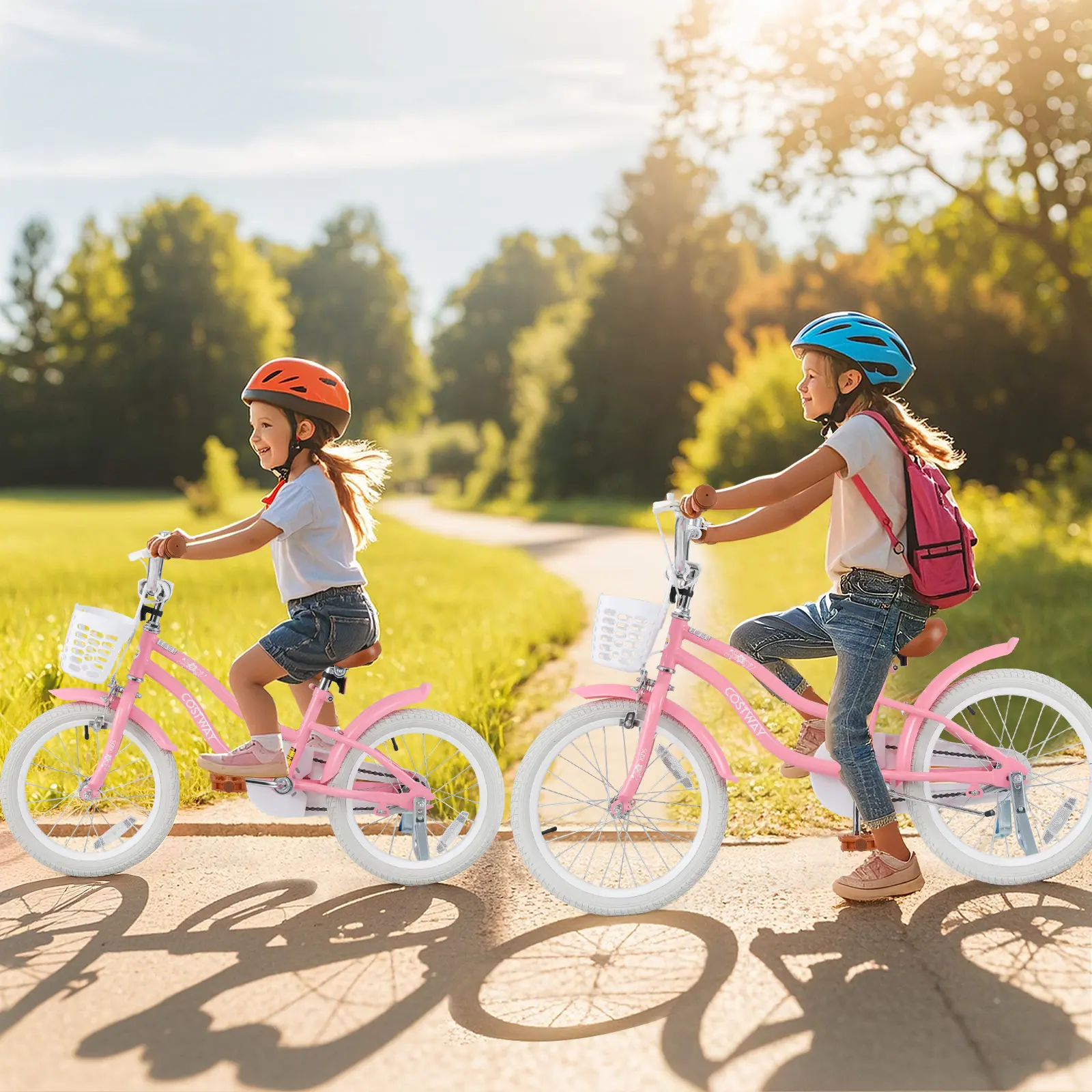 COSTWAY - 18 Inch Kids Bike with Training Wheels and Basket for Boys Girls 4-8 Years Old-18 inches