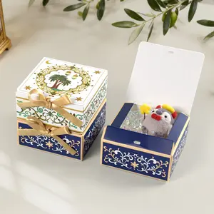 10 Arabic Style Gift Boxes, Blue Gold Crescent Flower, Palm Tree Mosque Design, Ideal for Jewelry, Candy, Cosmetics, Ramadan Gifts