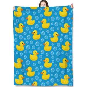 Cute Rubber Duck Throw Blanket Gifts for Kids Girls Boys, Adorable Cartoon Farm Animal Blankets for Living Room Bedroom Decor, Fuzzy Warm Flannel Plush