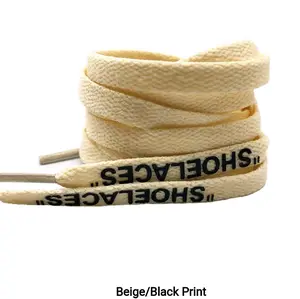 Beige Off-White Style Shoelaces with Black Print for Footwear