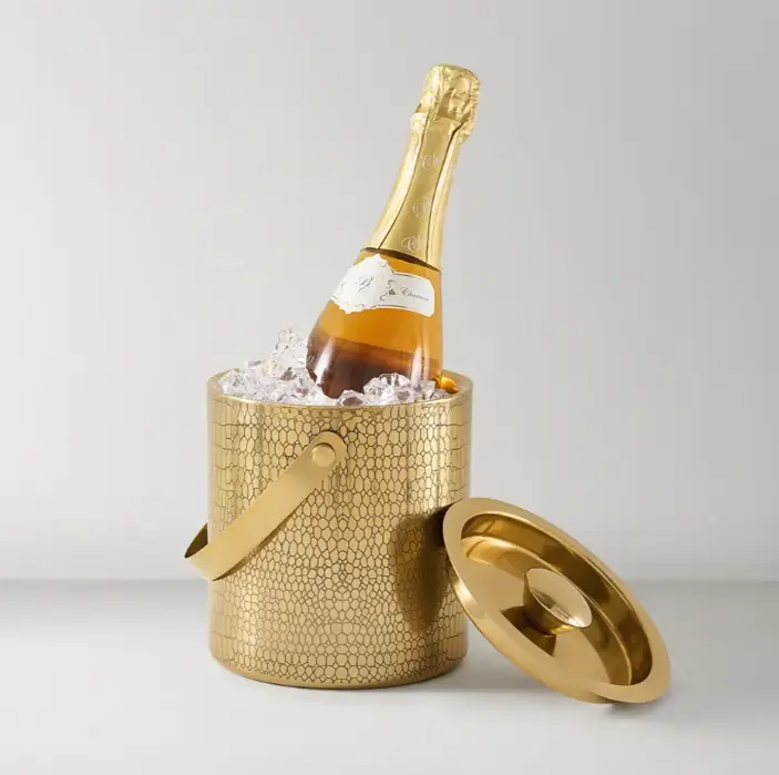 Z Gallerie Croc Embossed Bar Set - Stainless Steel Utensils, Gold Finish, Modern Containers, Tray, 6.25W x 6D x 7H in, Hand Wash Only Kitchenware, Bar & Wine Utensil Set