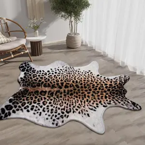 1pc Animal-Hide Leopard-Print Faux-Wool Accent Rug｜Soft Quick-Absorb Non-Slip, Insta-Lux for Living/Bed/Bath, Multi-Size Machine-Wash Fluffy Rug