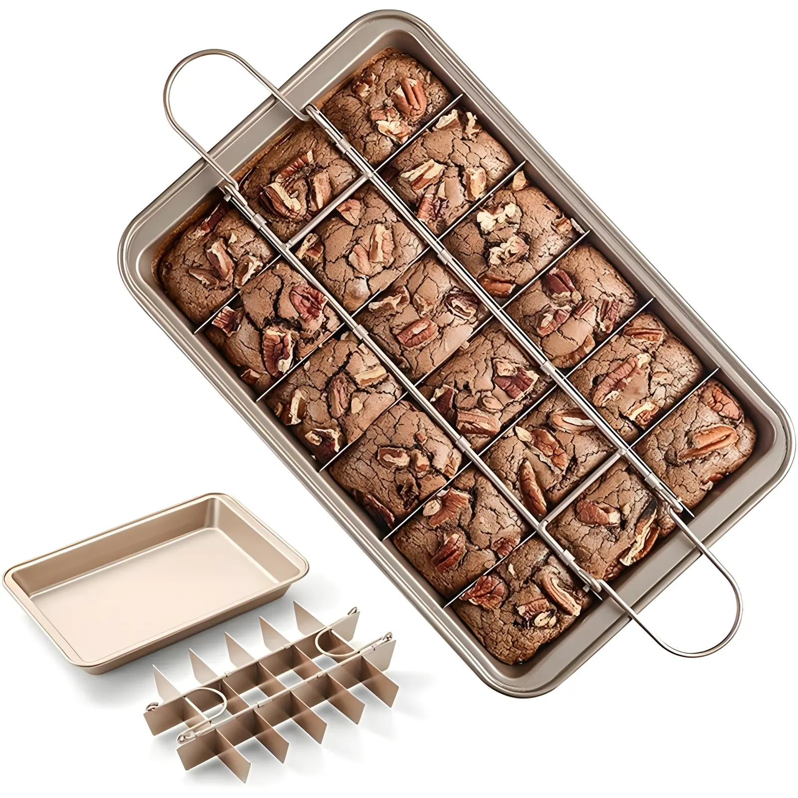18-Slice Non-Stick Carbon Steel Brownie Baking Pan with Dividers, 12x8x2" Square Tray with Grips, Even Heat Distribution, Heat-Resistant Oven-Safe Baking Molds for Brownies & Bread, Durable Kitchen Bakeware, Durability