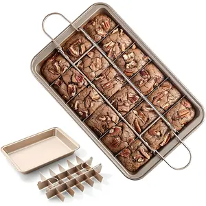Non-Stick Carbon Steel Brownie Tin with Dividers, 18 Pre-Slice 12x8x2" Square Baking Tray with Grips, Oven-Safe for Brownies, Bread, Cake outdoorfun