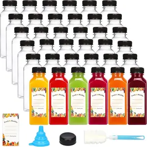 12oz Juice Bottles with Lids – Reusable Clear Plastic Drink Containers for Juice, Milk, Smoothies & Beverages