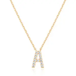 PAVOI Cubic Zirconia Initial Necklace - 14K Yellow Gold Plated Initial Letter Pendant Necklaces for Women - Gold Jewelry Gifts