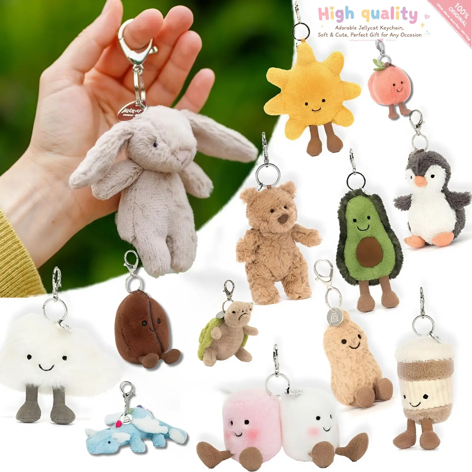 Jellycat Plush Bag Charm Keychain – Soft Mini Stuffed Animal, Kawaii Bag Accessory, Perfect Gift for Kids & Collectors