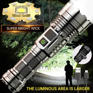 LED Retractable Strong Light Handheld Flashlight, Digital Display, Telescopic Zoom, Rechargeable, Camping, Emergency Lighting, Portable Flashlight, Rechargeable Outdoor Flashlight, USB Rechargeable Flashlight