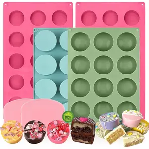 4 PCS Cake Puck Mold Set, 2 Different Sizes Chocolate Covered Cake Silicone Molds, 15 Cavity&12 Cavity Round Cake Pop Molds with 2 Spatulas for DIY Cake Cores, Cakepucks, Chocolate Desserts