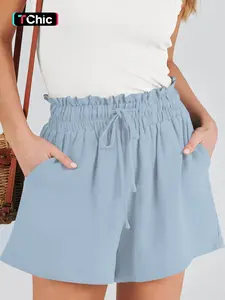 Women's Solid Color Drawstring Shorts, Casual Comfy Shorts for Daily Wear, Ladies Bottoms for Summer