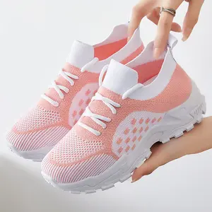 Women's Lightweight Breathable Casual Shoes Dual-Use Slip-On & Lace-Up Pink-Gradient Shock Absorption Arch Support Non-Slip Sole All-Season Easy-To-Clean Fabric Upper