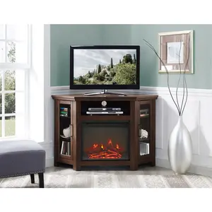 Walker Edison 48 in. Wood Corner Fireplace Media TV Stand Console - Traditional Brown