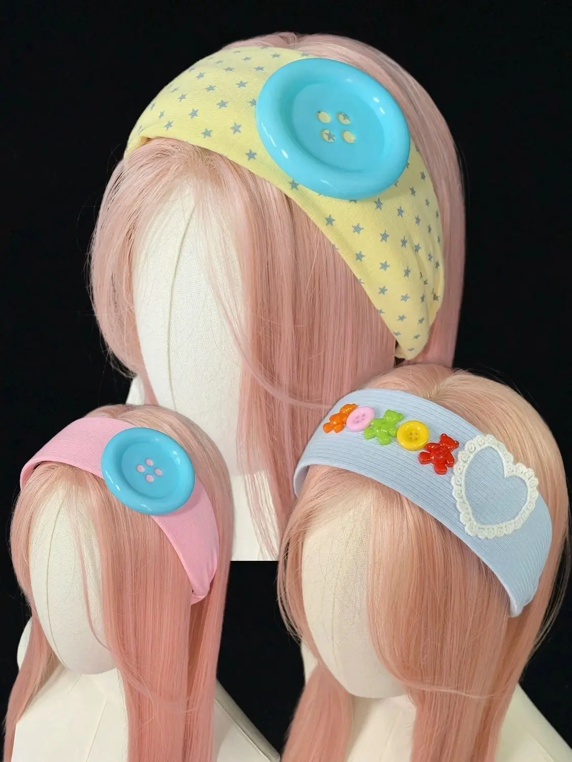 Kawaii Y2K Polka Dot Button Wide Headband - Summer Colorful Star Hair Accessory for Cute Aesthetic Fashion Enthusiasts