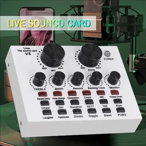 V88 USB Sound Card Audio Sound Card Adapter Live Broadcast KTV Sound Card for Double Cell Phone for Live KTV Voice Chat External Sound Card for Phone Computer Digital Sound Card (Color:Black/White)