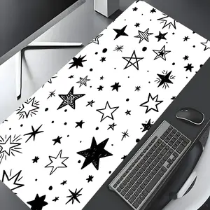 Minimalist Y2K Star Design Large Gaming Mouse Pad,Black White Cute Desktop Drotection Pad,Washable Rubber Pad Non-Slip Lock Edge Multi-Size Mouse Pad Suitable For Home Office,Office Supplies,Good Gift for Family and friends
