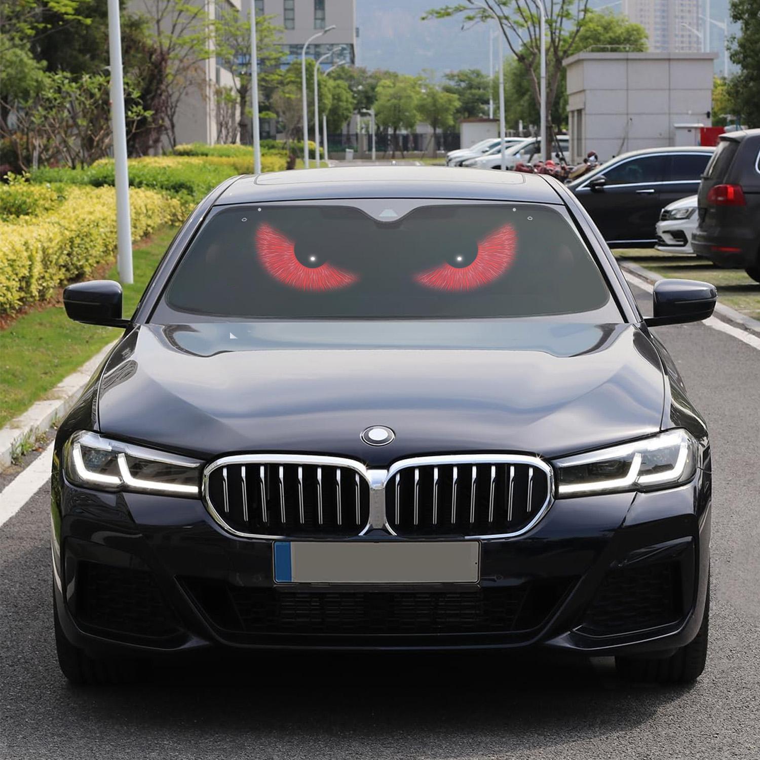 140x70cm Glowing Angry Eyes Car SunShade – Foldable UV Block Windshield Visor, Evil Eye Design Heat Shield for Truck, SUV