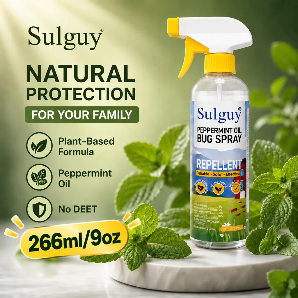 Sulguy 9oz/266ml Plant-Based Peppermint Essential Oil Bug Spray - Family-Friendly, Fine Mist Bug Control for Spiders, Ants, Indoor/Outdoor Residential Pest Prevention (Kitchen Baseboard Use) defense
