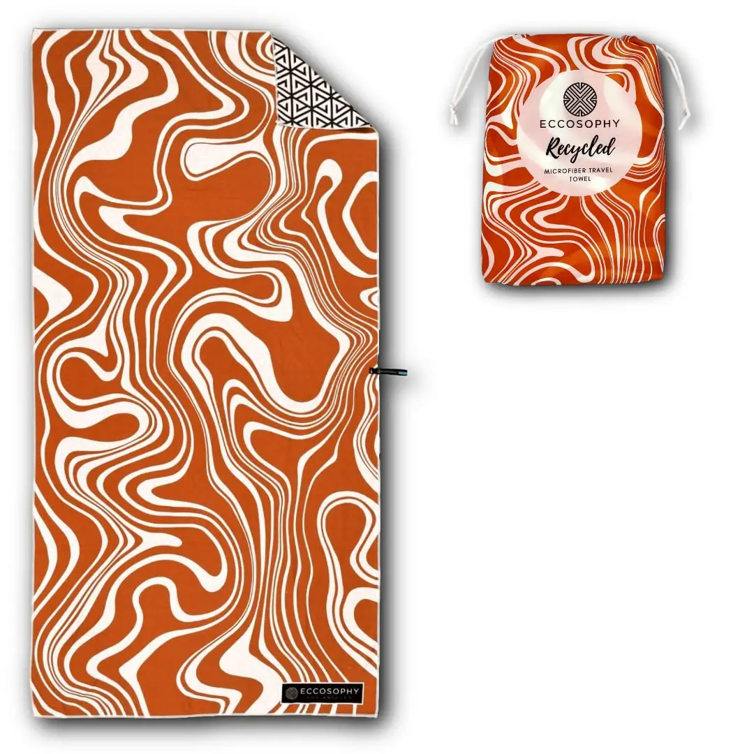 ECCOSOPHY Microfiber Beach Towels Made from Recycled Plastic Bottles  - Quick-Dry, Sand Free & Lightweight - Oversized 71”x35” with Pouch for Travel, Pool & Camping (Copa Cabana)